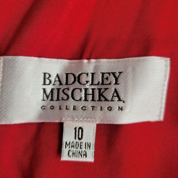 Badgley Mischka Collection Formal Gown Size 10 Red One Shoulder High Low Hem - Picture 7 of 13